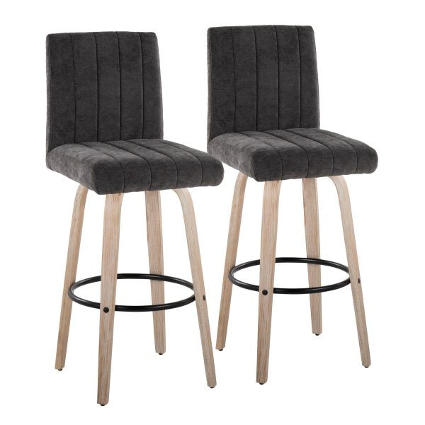 Hank 30 Inch Whitewashed Wood and Black Contemporary Barstool Set of 2 2
