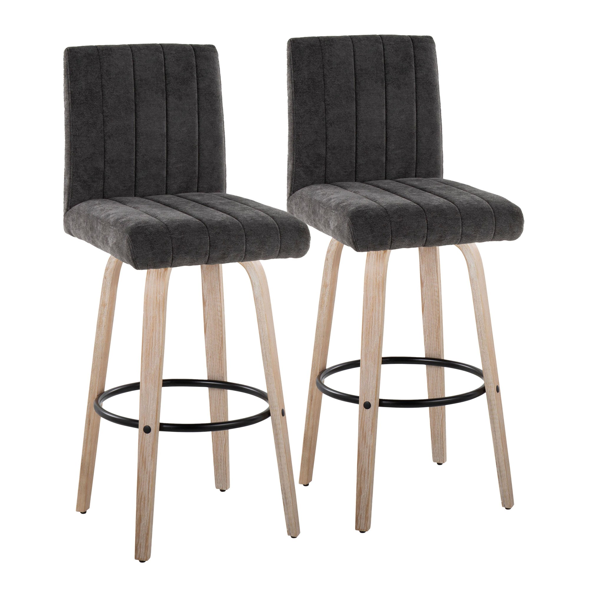 Hank 30-Inch Whitewashed Wood and Black Contemporary Barstool (Set of 2) 3 Hank 30-Inch Whitewashed Wood and Black Contemporary Barstool (Set of 2) - Image 3