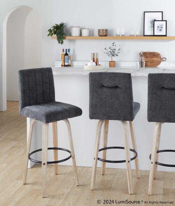 Hank 30 Inch Whitewashed Wood and Black Contemporary Barstool Set of 2