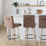 Hank 30-Inch Whitewashed Wood and Brown Fabric Swivel Barstool (Set of 2)