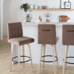Hank 30-Inch Whitewashed Wood and Brown Fabric Swivel Barstool (Set of 2)