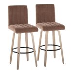 Hank 30-Inch Whitewashed Wood and Brown Fabric Swivel Barstool (Set of 2)