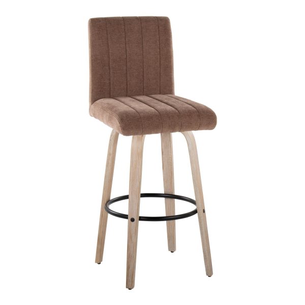 Hank 30 Inch Whitewashed Wood and Brown Fabric Swivel Barstool Set of 2 3
