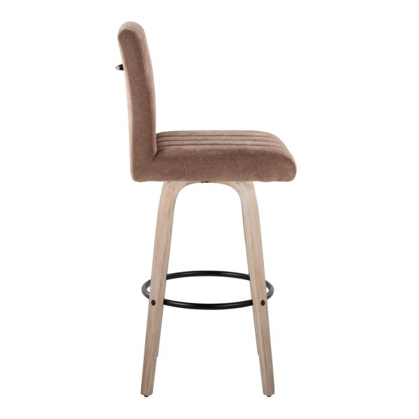 Hank 30 Inch Whitewashed Wood and Brown Fabric Swivel Barstool Set of 2 4