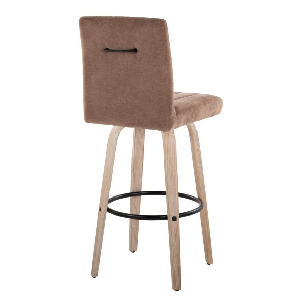 Hank 30 Inch Whitewashed Wood and Brown Fabric Swivel Barstool Set of 2 5