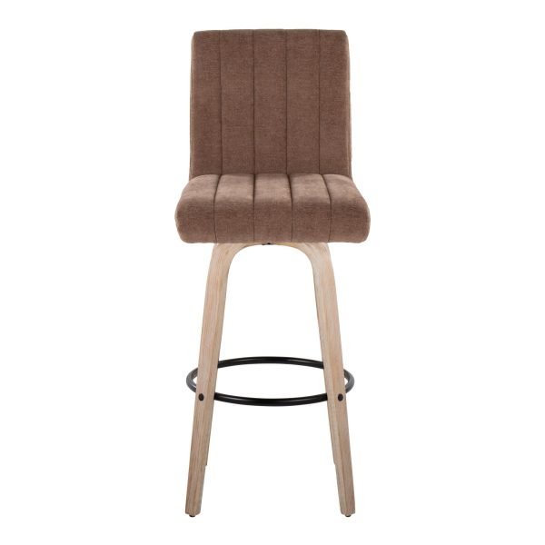 Hank 30 Inch Whitewashed Wood and Brown Fabric Swivel Barstool Set of 2 7
