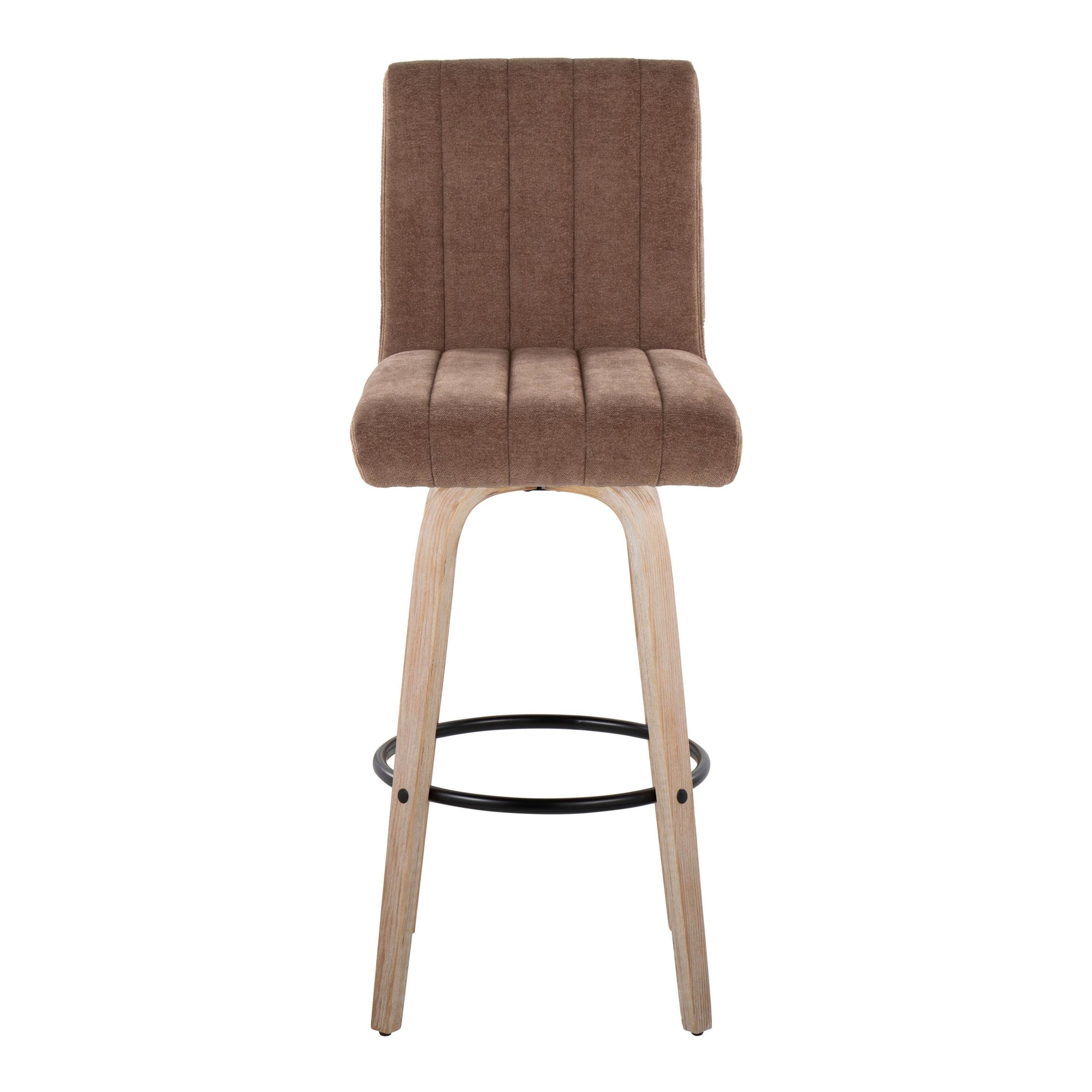 Hank 30-Inch Whitewashed Wood and Brown Fabric Swivel Barstool (Set of 2) 8 Hank 30-Inch Whitewashed Wood and Brown Fabric Swivel Barstool (Set of 2) - Image 8