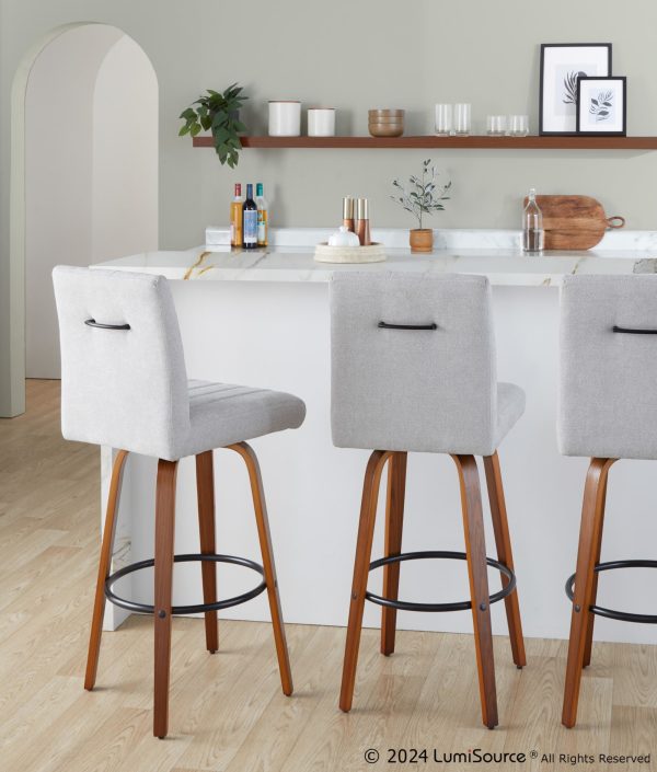 Hank 30 Walnut Wood Light Grey Contemporary Barstools Set of 2 1