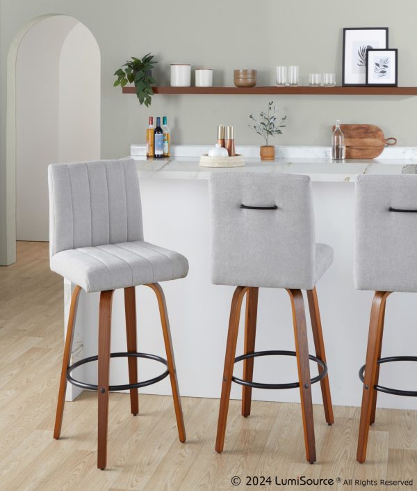 Hank 30 Walnut Wood Light Grey Contemporary Barstools Set of 2