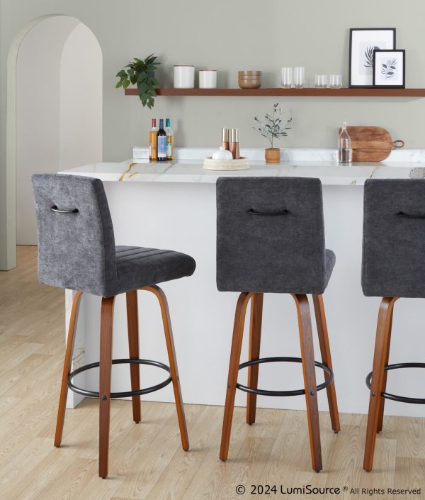 Hank 30 Walnut and Black Contemporary Swivel Barstool Set of 2 1