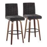 Hank 30 Walnut and Black Contemporary Swivel Barstool (Set of 2)