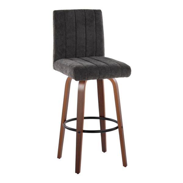 Hank 30 Walnut and Black Contemporary Swivel Barstool Set of 2 3