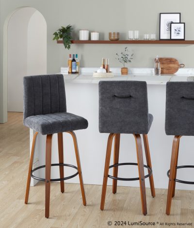 Hank 30 Walnut and Black Contemporary Swivel Barstool (Set of 2)