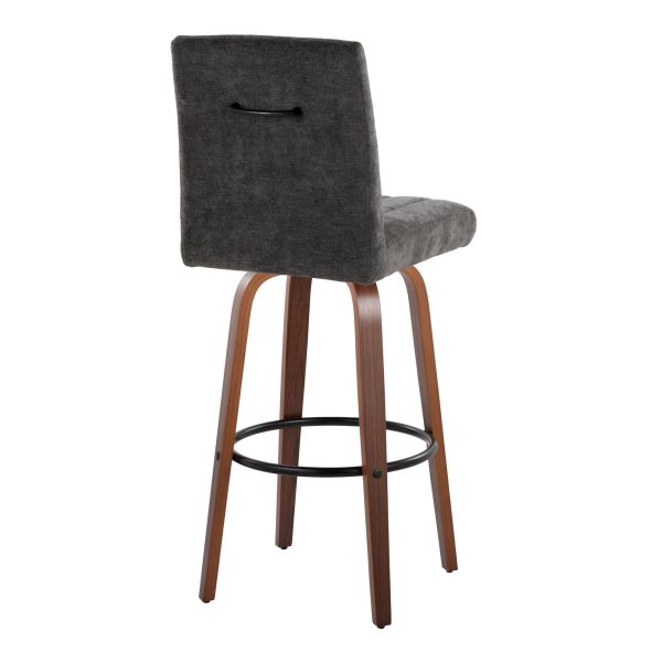 Hank 30 Walnut and Black Contemporary Swivel Barstool Set of 2 5