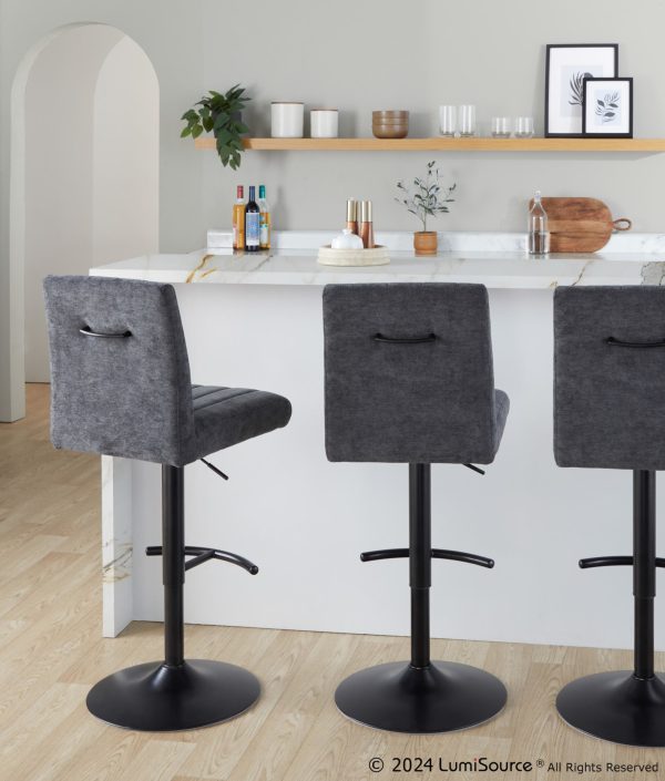 Hank Black Metal Adjustable Contemporary Barstool Set of 2 1