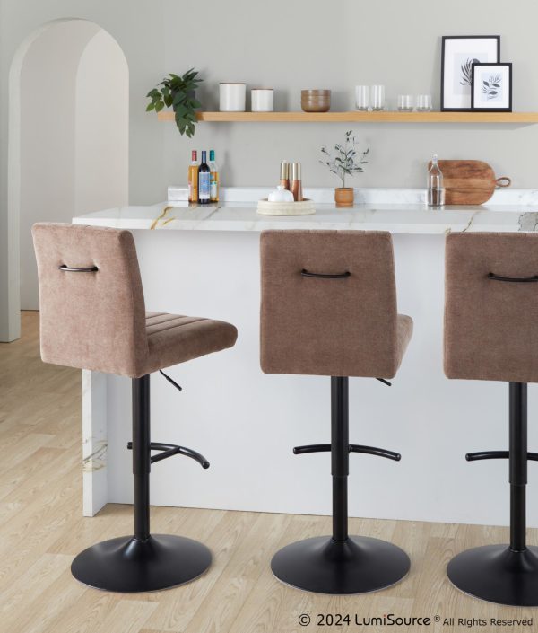 Hank Brown Fabric Black Metal Contemporary Adjustable Barstools Set of 2 1