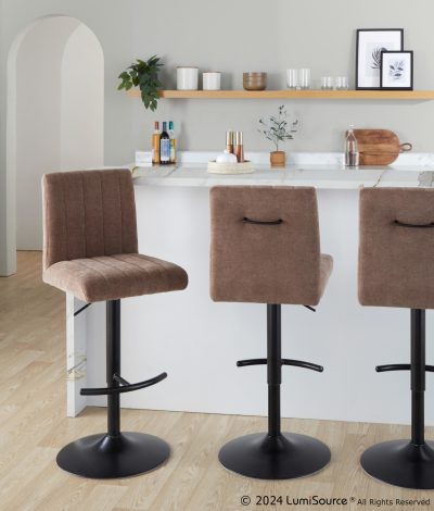 Hank Brown Fabric Black Metal Contemporary Adjustable Barstools (Set of 2)