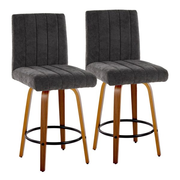 Hank Contemporary Swivel Counter Stool Walnut and Black Set of 2 Set of 2 2