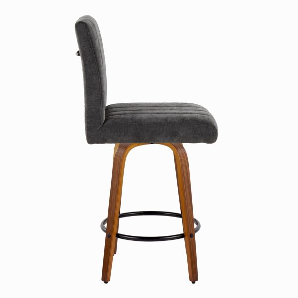 Hank Contemporary Swivel Counter Stool Walnut and Black Set of 2 Set of 2 4