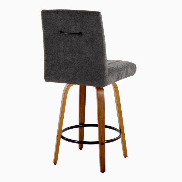 Hank Contemporary Swivel Counter Stool Walnut and Black Set of 2 Set of 2 5