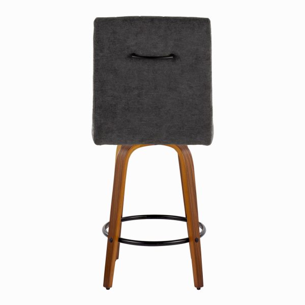 Hank Contemporary Swivel Counter Stool Walnut and Black Set of 2 Set of 2 6