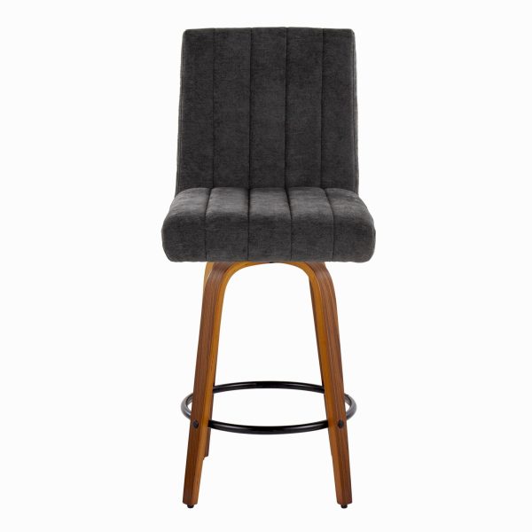 Hank Contemporary Swivel Counter Stool Walnut and Black Set of 2 Set of 2 7