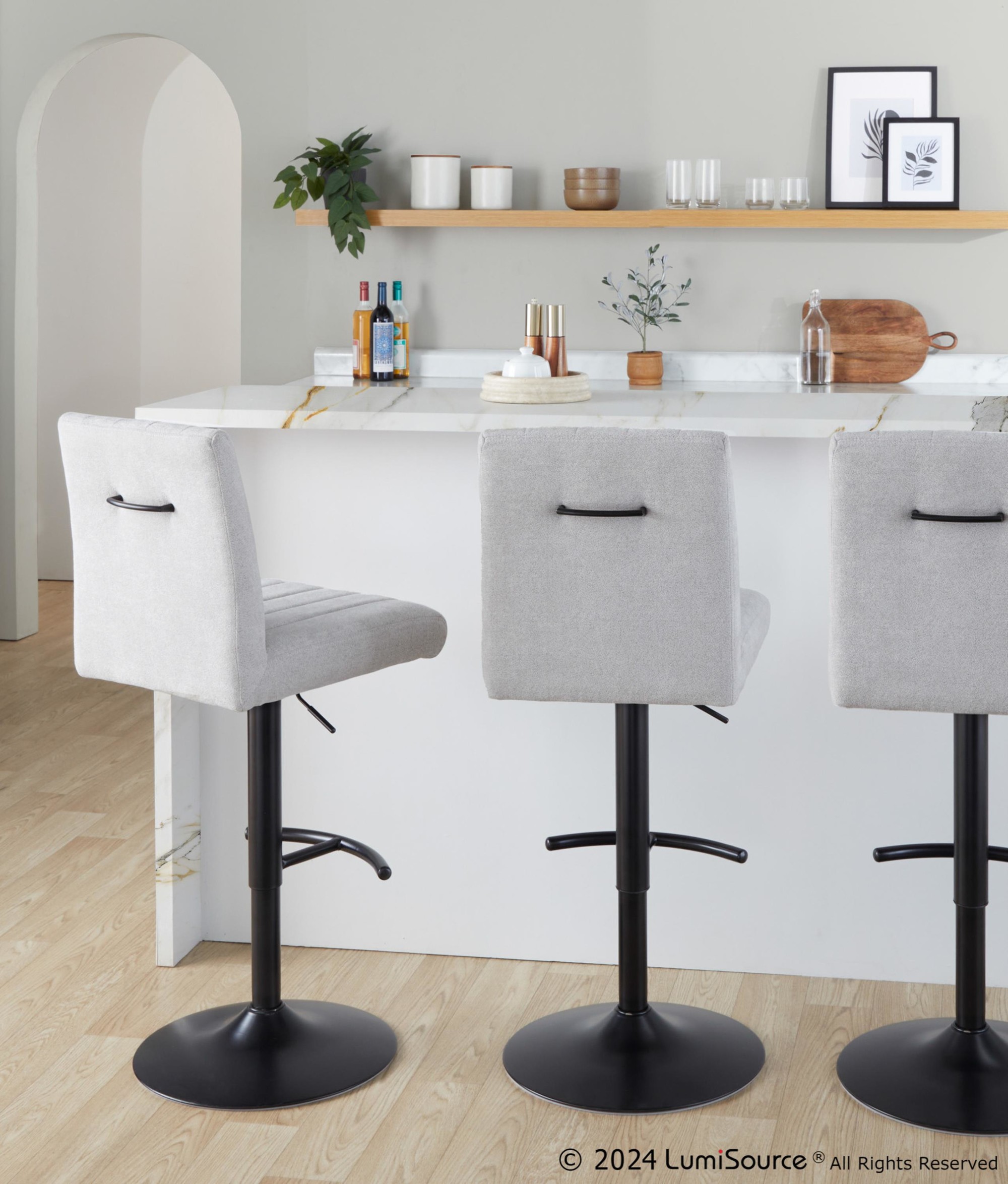 Hank Light Grey Contemporary Adjustable Barstools (Set of 2) 2 Hank Light Grey Contemporary Adjustable Barstools (Set of 2) - Image 2