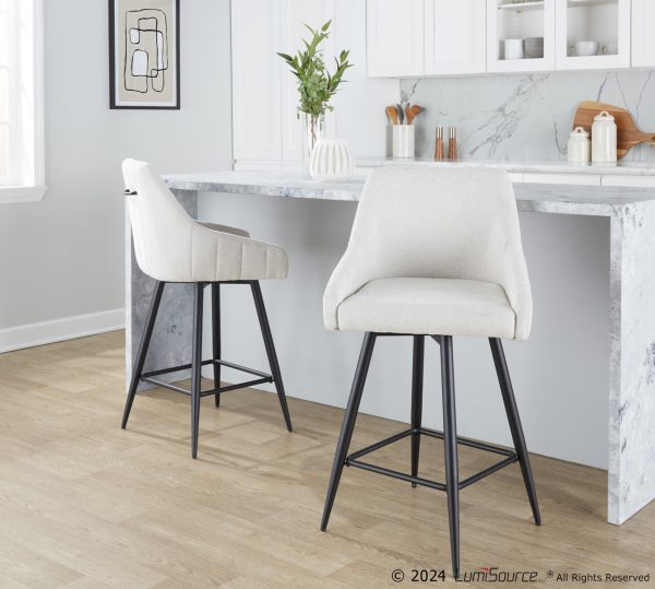 Hannah 26 Cream Fabric Black Metal Swivel Counter Stools Set of 2 1