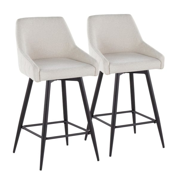 Hannah 26 Cream Fabric Black Metal Swivel Counter Stools Set of 2 2