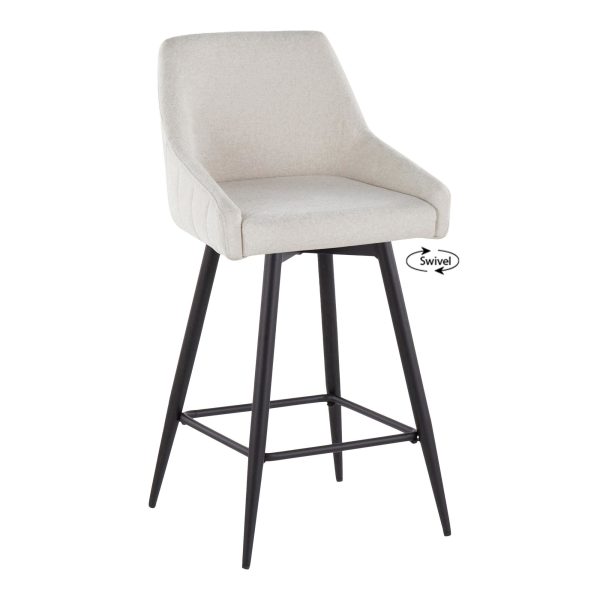 Hannah 26 Cream Fabric Black Metal Swivel Counter Stools Set of 2 3