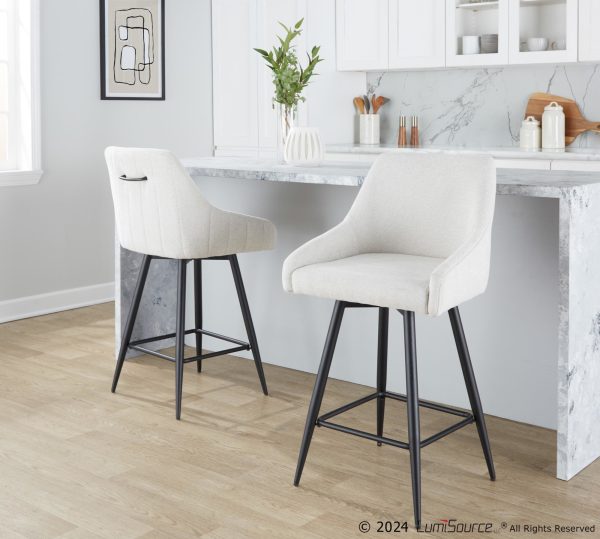 Hannah 26 Cream Fabric Black Metal Swivel Counter Stools Set of 2