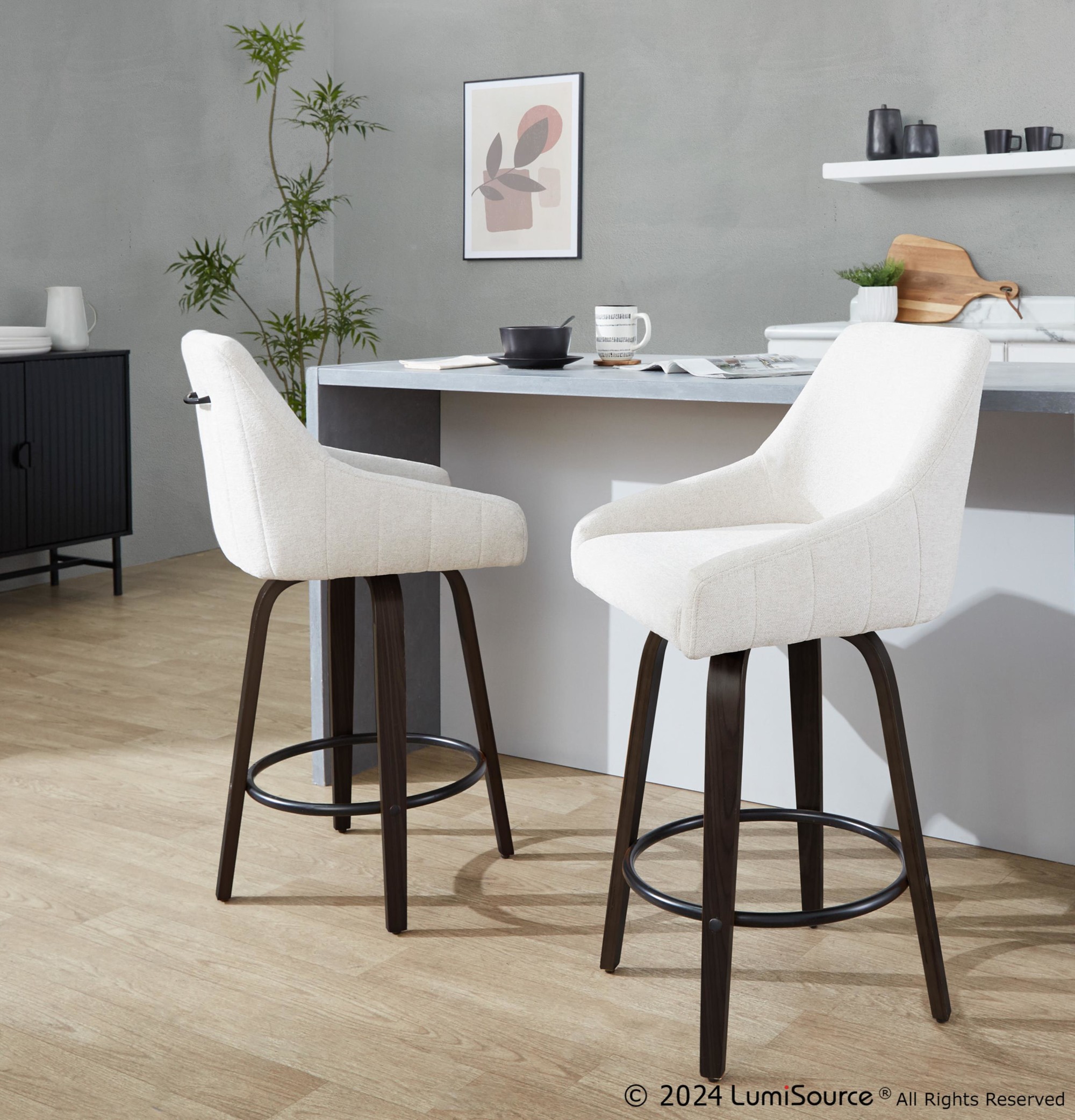 Hannah 26" Cream Fabric Swivel Counter Stools (Set of 2) 2 Hannah 26" Cream Fabric Swivel Counter Stools (Set of 2) - Image 2