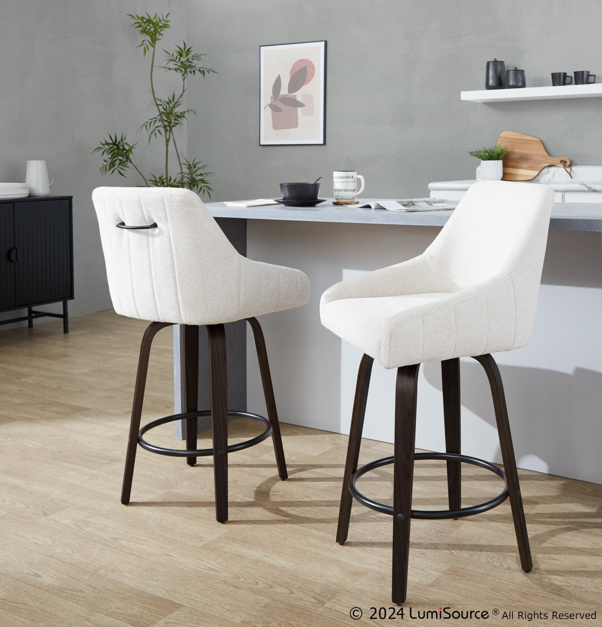 Hannah 26" Cream Fabric Swivel Counter Stools (Set of 2) 1 Hannah 26" Cream Fabric Swivel Counter Stools (Set of 2)