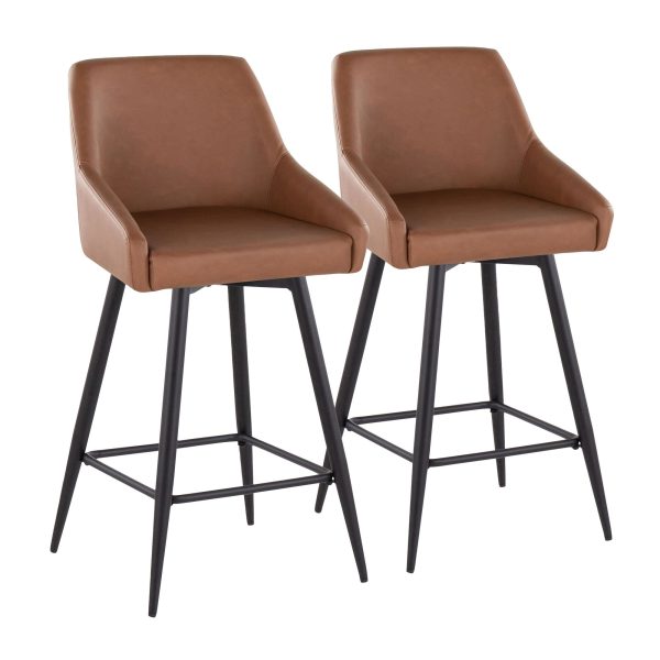 Hannah 26 Inch Black Metal Camel Faux Leather Swivel Stools Set of 2 2