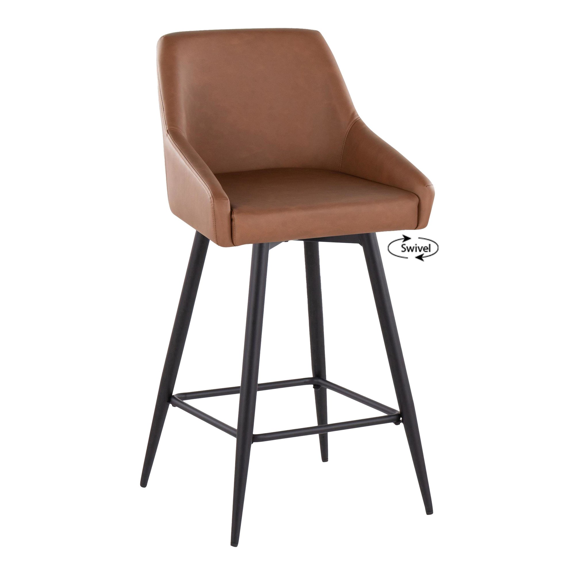 Hannah 26-Inch Black Metal Camel Faux Leather Swivel Stools (Set of 2) 4 Hannah 26-Inch Black Metal Camel Faux Leather Swivel Stools (Set of 2) - Image 4