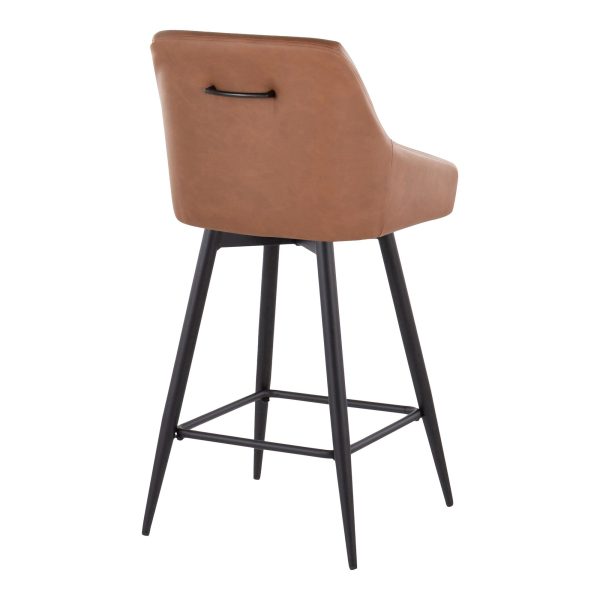 Hannah 26 Inch Black Metal Camel Faux Leather Swivel Stools Set of 2 5