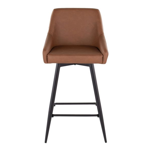 Hannah 26 Inch Black Metal Camel Faux Leather Swivel Stools Set of 2 7