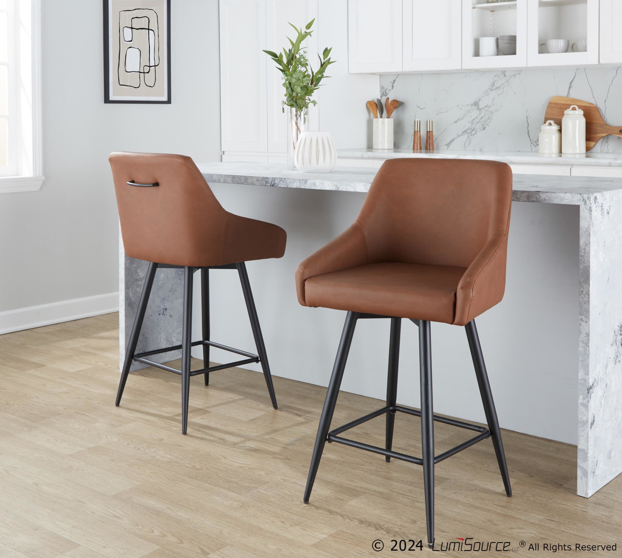 Hannah 26-Inch Black Metal Camel Faux Leather Swivel Stools (Set of 2) 1 Hannah 26-Inch Black Metal Camel Faux Leather Swivel Stools (Set of 2)