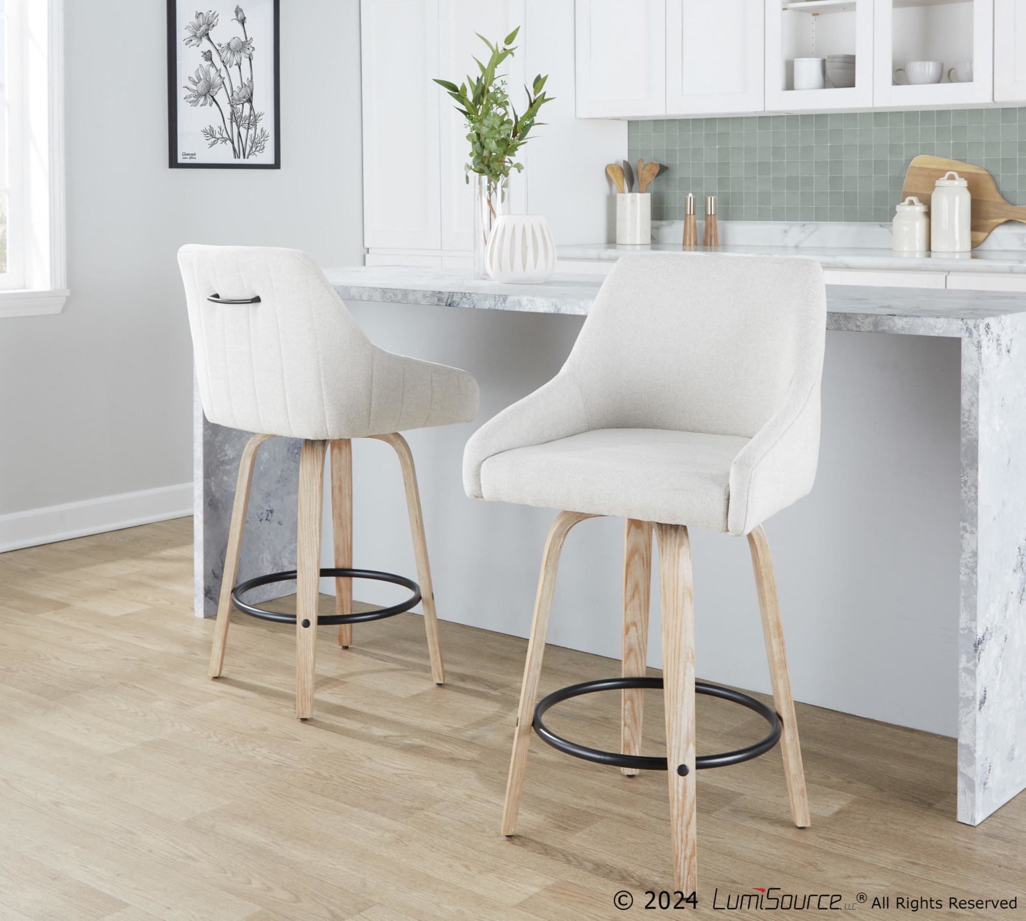 Hannah 26 Inch Cream Swivel Counter Stools (Set of 2) 2 Hannah 26 Inch Cream Swivel Counter Stools (Set of 2) - Image 2