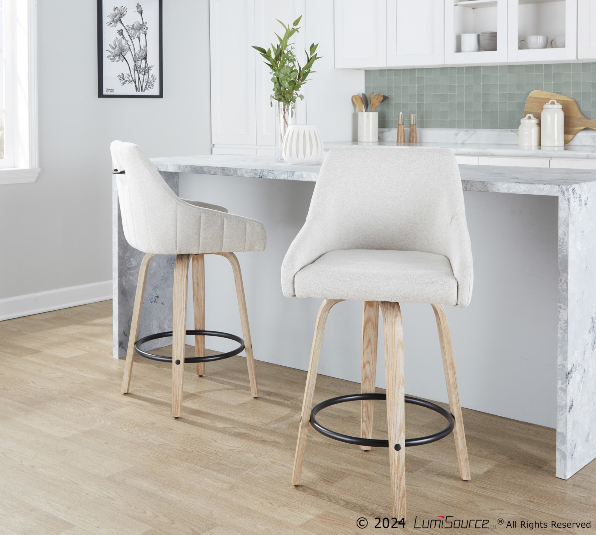 Hannah 26 Inch Cream Swivel Counter Stools (Set of 2) 1 Hannah 26 Inch Cream Swivel Counter Stools (Set of 2)