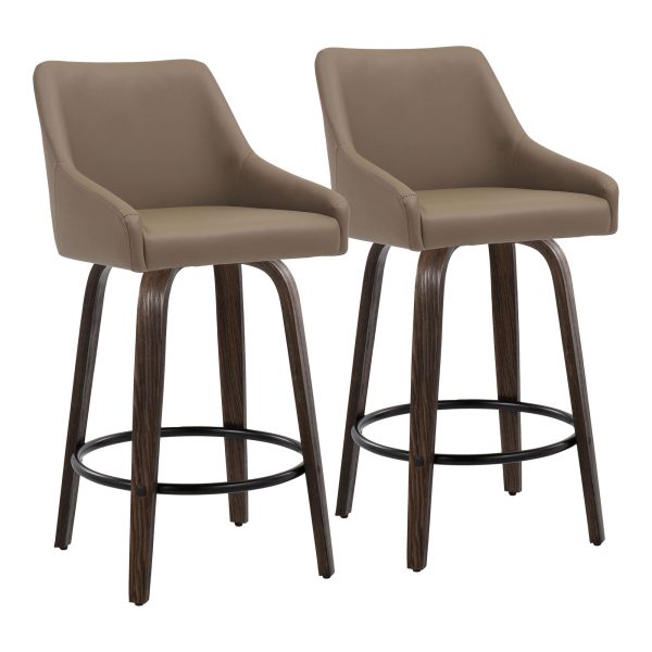 Hannah 26 Transitional Brown Faux Leather Swivel Counter Stools Set of 2 2