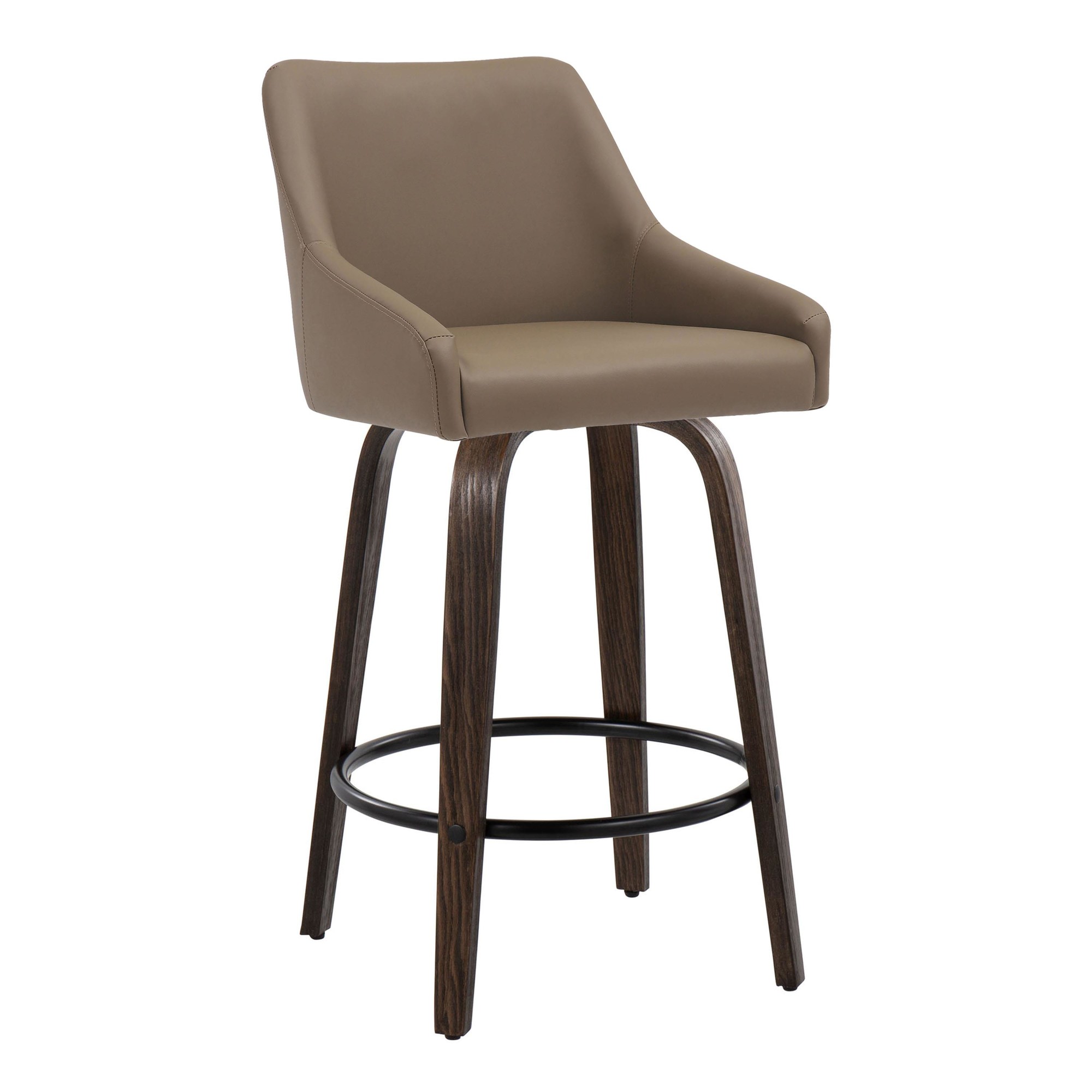 Hannah 26" Transitional Brown Faux Leather Swivel Counter Stools (Set of 2) 4 Hannah 26" Transitional Brown Faux Leather Swivel Counter Stools (Set of 2) - Image 4