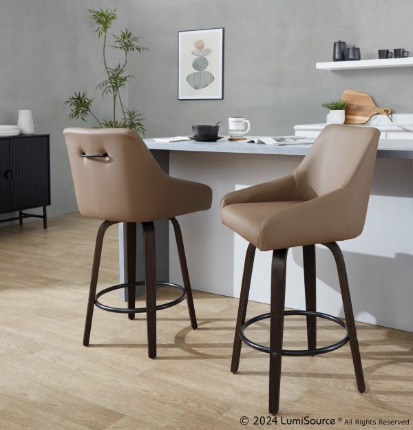Hannah 26 Transitional Brown Faux Leather Swivel Counter Stools Set of 2