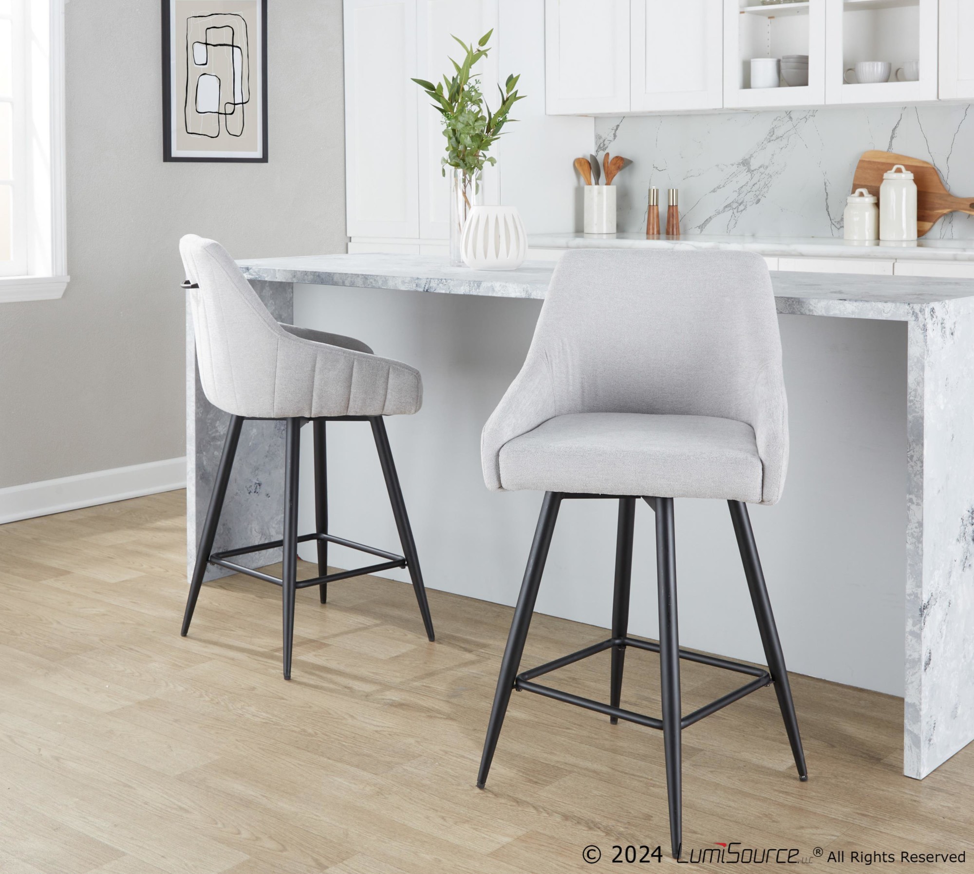 Hannah 26" Transitional Grey Fabric Counter Stools (Set of 2) 2 Hannah 26" Transitional Grey Fabric Counter Stools (Set of 2) - Image 2