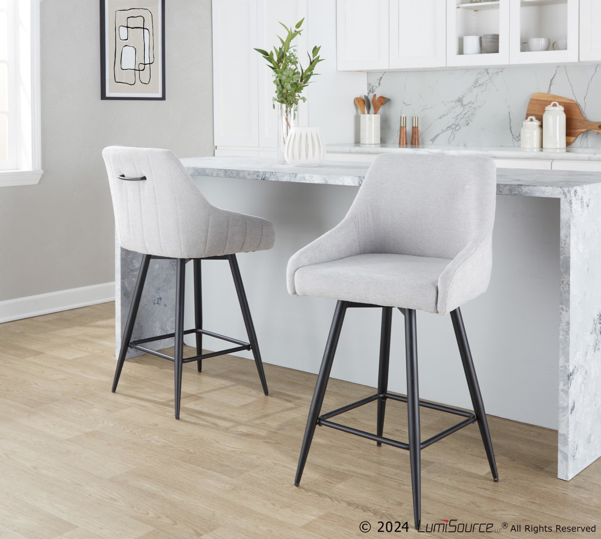 Hannah 26" Transitional Grey Fabric Counter Stools (Set of 2) 1 Hannah 26" Transitional Grey Fabric Counter Stools (Set of 2)