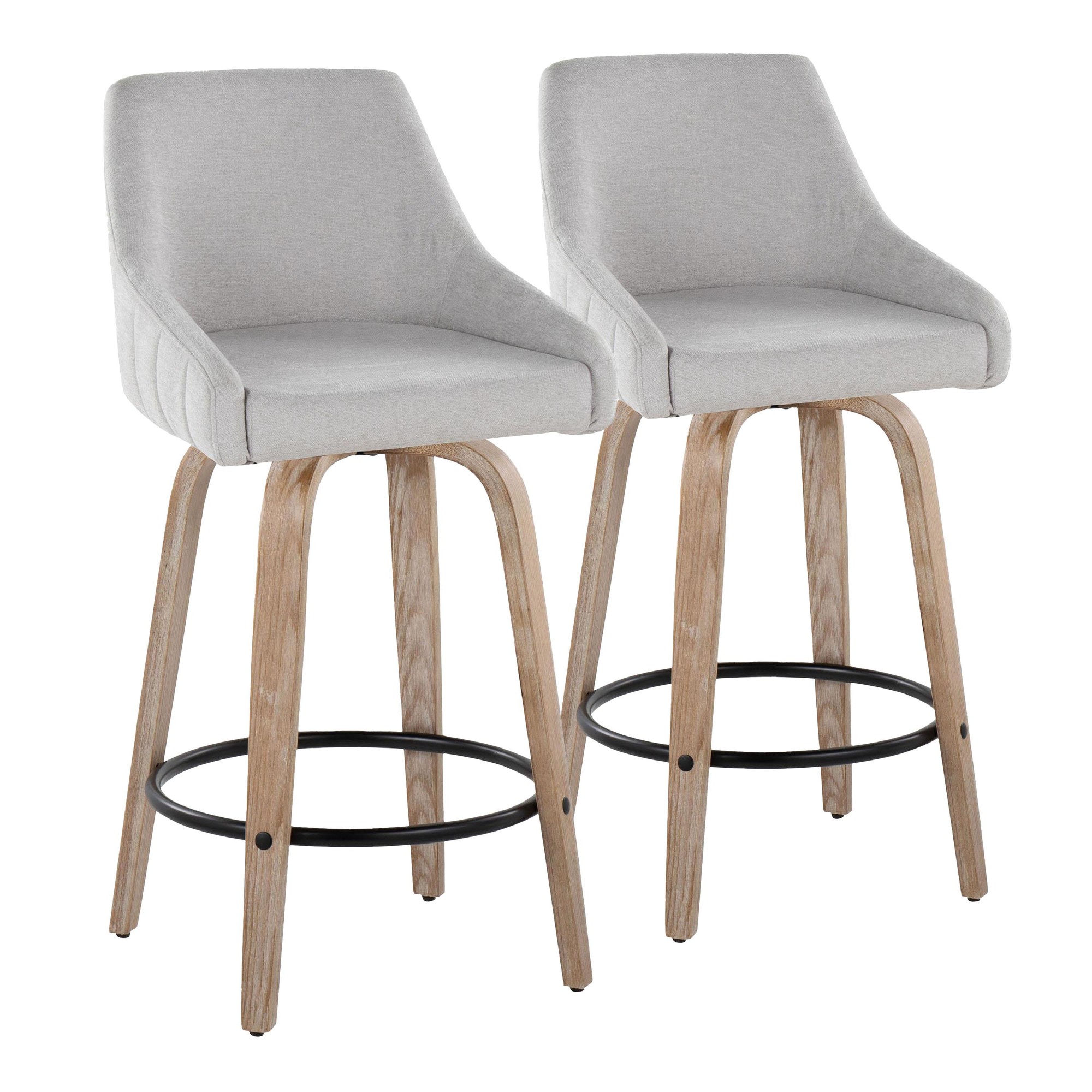 Hannah 26 Transitional Swivel Counter Stools Whitewashed Wood Grey (Set of 2) 3 Hannah 26 Transitional Swivel Counter Stools Whitewashed Wood Grey (Set of 2) - Image 3