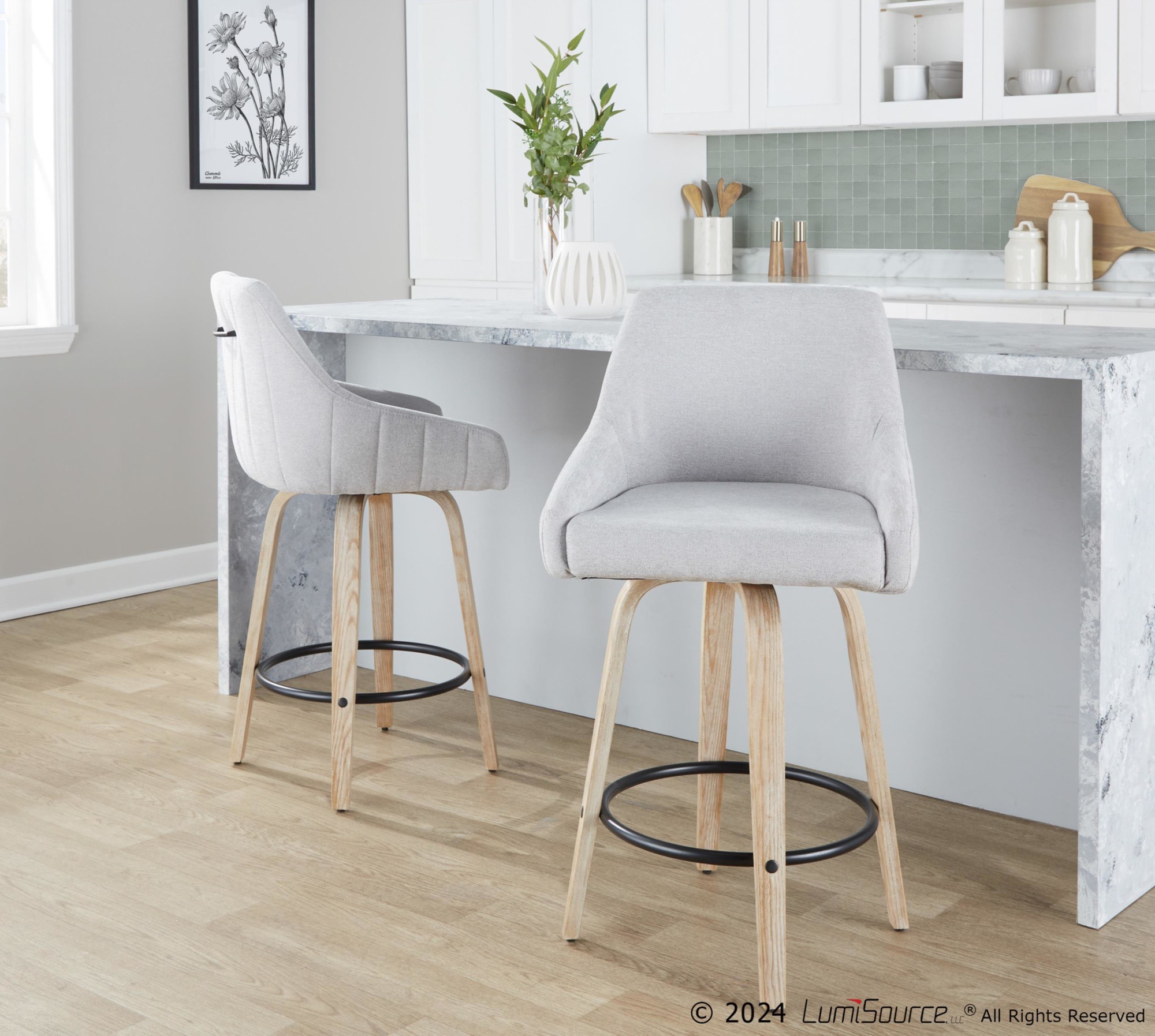 Hannah 26 Transitional Swivel Counter Stools Whitewashed Wood Grey (Set of 2) 1 Hannah 26 Transitional Swivel Counter Stools Whitewashed Wood Grey (Set of 2)