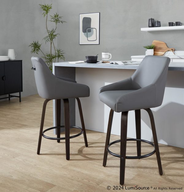 Hannah 26 Transitional Walnut and Grey Swivel Counter Stools Set of 2 1