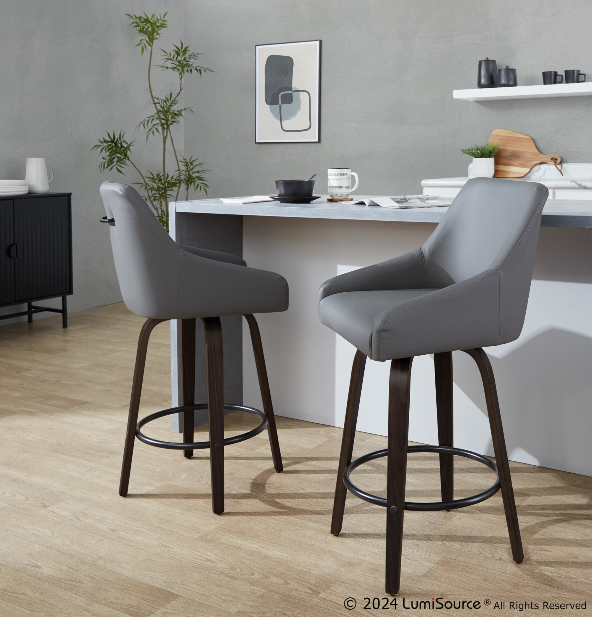 Hannah 26 Transitional Walnut and Grey Swivel Counter Stools (Set of 2) 2 Hannah 26 Transitional Walnut and Grey Swivel Counter Stools (Set of 2) - Image 2