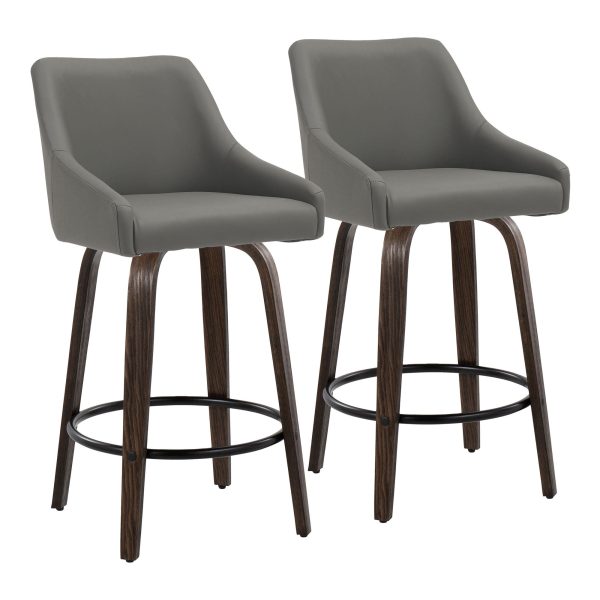 Hannah 26 Transitional Walnut and Grey Swivel Counter Stools Set of 2 2